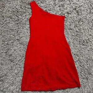 Y2K Sparkly Red One Shoulder Mini Dress Size M by Nuance